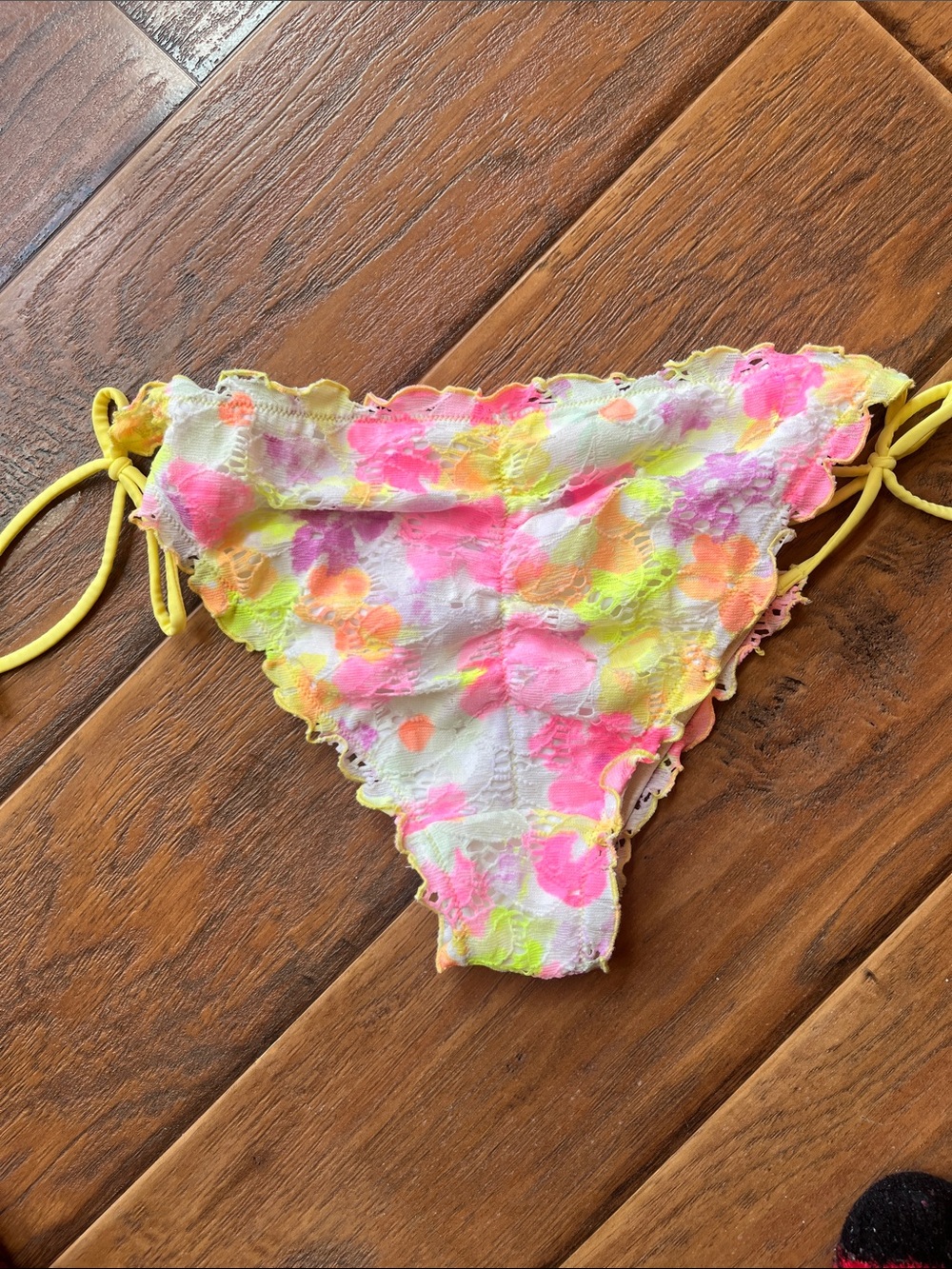 Victoria's Secret Neon Floral Tie-Side Bikini Bottoms - Yellow, Pink - Picture 4 of 4